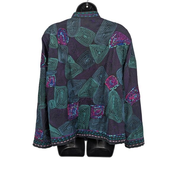 Embroidered Blazer Jacket Women Size 1X Open Front Boho Geometric Patchwork Art - Picture 2 of 16